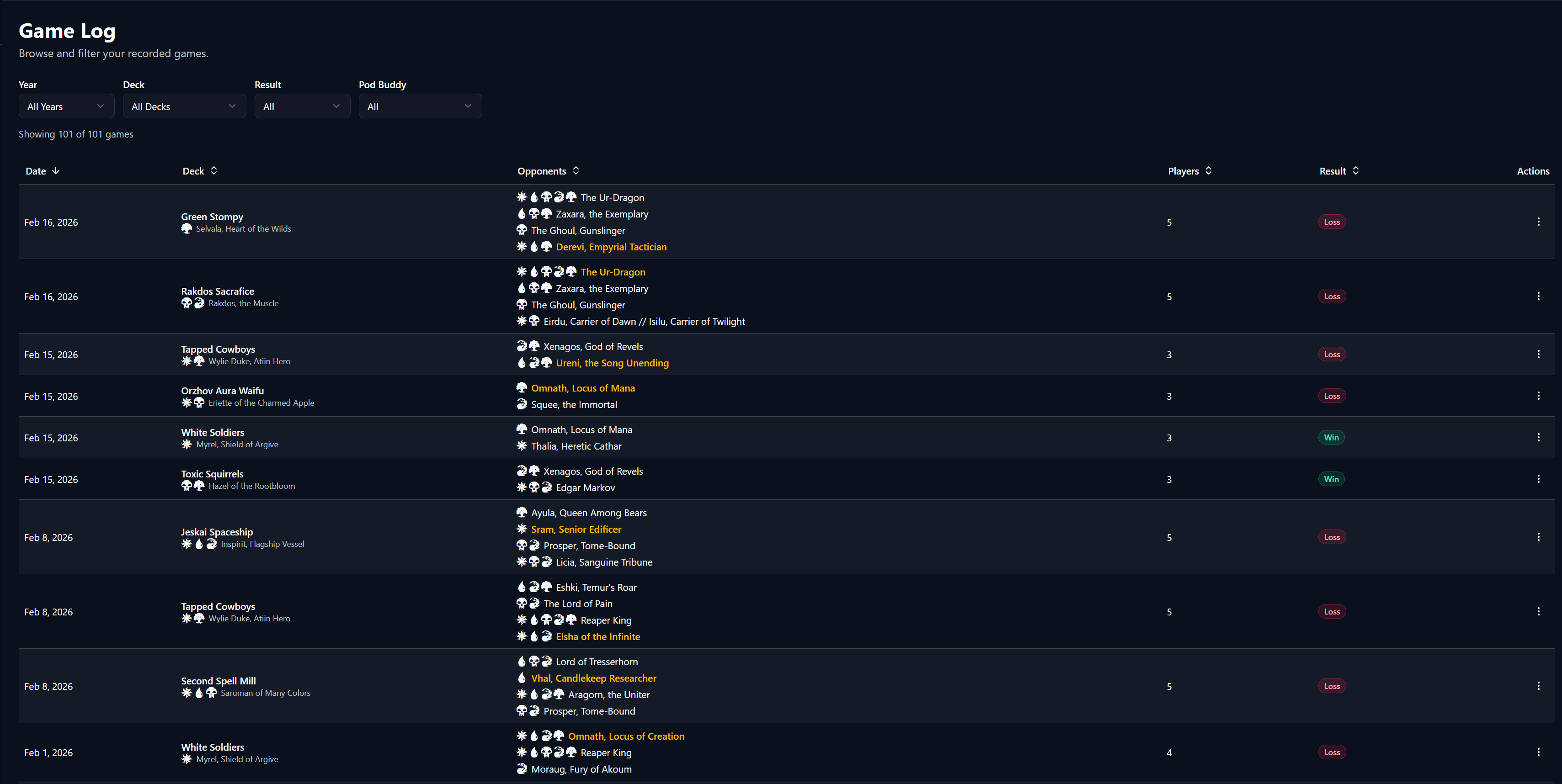 Game History Snapshot